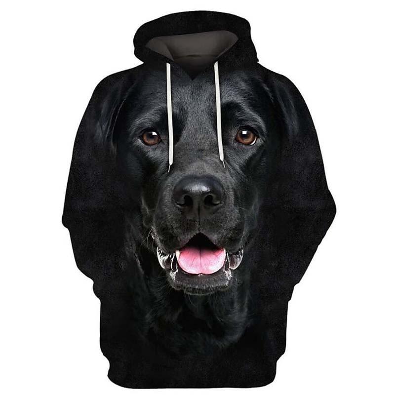 Men's hooded sweatshirt with pet dog pattern, daily casual retro long sleeved hooded vacation sports