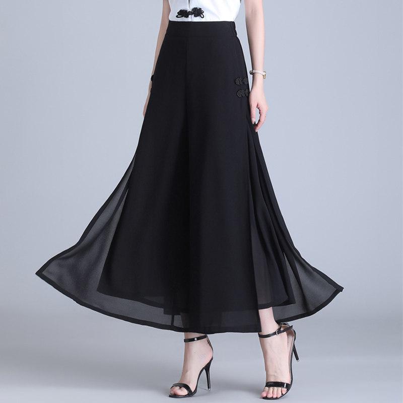 

Women s High-Waist Double-Layer Chiffon Wide-Leg Slit Pant Skirt - Summer Style, Loose Fit, Long, A-line, Nine-Point Length. 3XL (weight 131-140kg)