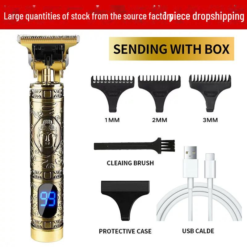 Elektrischer Haarschneider für Glatzen mit Schneidemesser, wiederaufladbar und für den grenzüberschreitenden Einsatz geeignet.