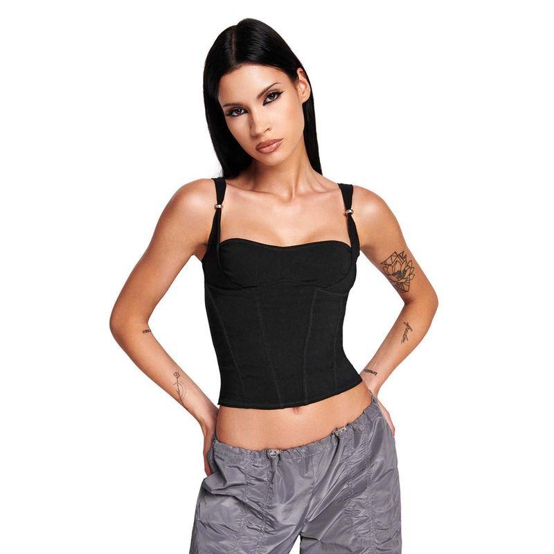 

Iamgia Stitching Elastic Slim-Fit Crop-Top Spaghetti-Strap Jackets XS