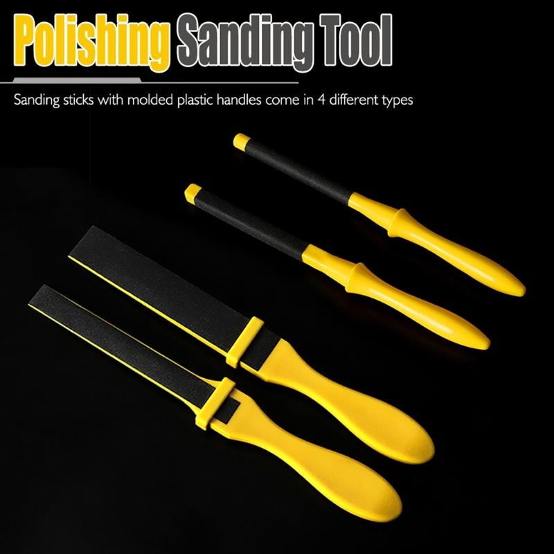 4Pcs Polishing Sandpaper Kits Sandpaper Flat File Wood Rasp File Set Sanding Paper Sand Tool with Plastic Stick