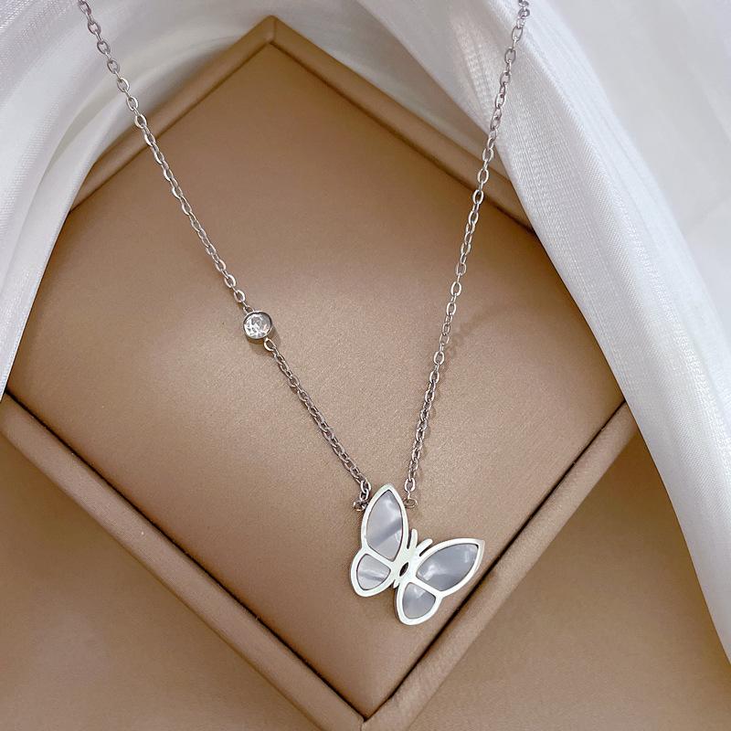 Fritillary Butterfly Minimalist Wind Furnace Real Gold Necklace Female Collarbone Chain