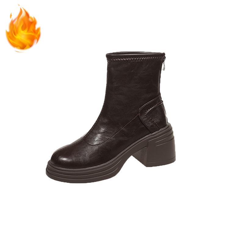 Winter Platform Thick Heels Women Ankle Fashion Short Plush Female Retro Slim Booties De Muje for Adult Women