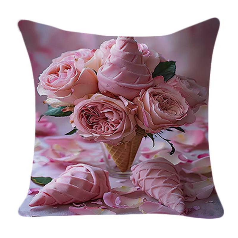 Summer New American Rose Ice Cream Pillow Case Personalized Peach Skin Sofa Bedside Cushion Pillow Case Home