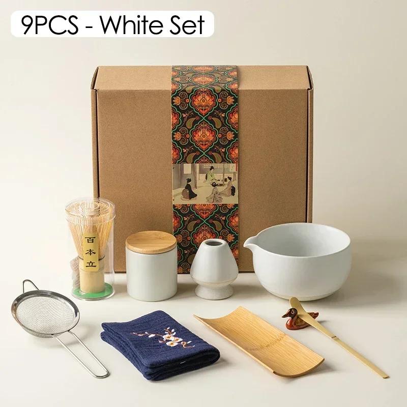

Набор японской посуды для матча из 9 предметов Безопасный бамбуковый венчик Чайная ложка Чайные наборы Инструменты и аксессуары для приготовления чая для помещений и напитков