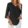 Europe and the United States 2026 Spring and Summer New Solid Color V-neck Mid-sleeve Loose Chiffon Shirt for Women