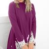 Women's  Long-sleeved Casual O-neck Pullover Irregular Hem Solid Color Lace Dres