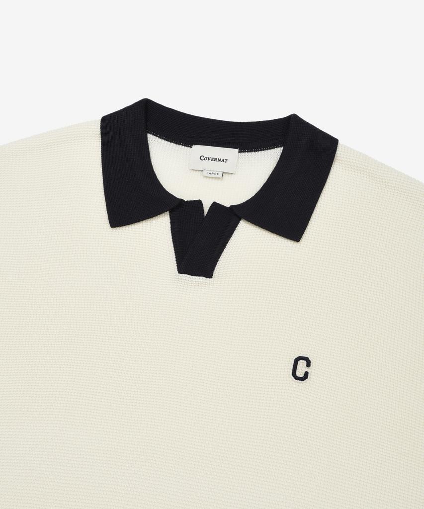 COVERNAT Open Collar Half Knit Ivory