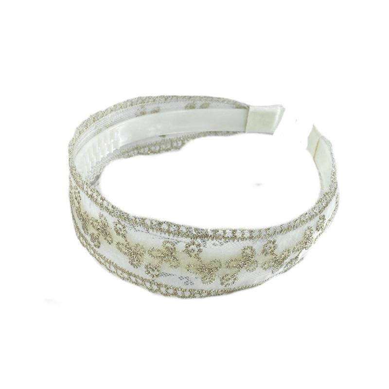 French Lace Wide Elegant Embroidered Tulle Hairband Slip Grip for Women Girls