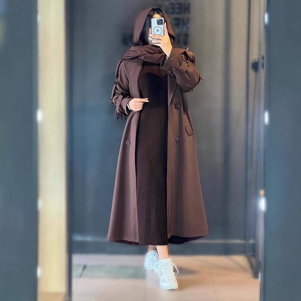 2025 Cross-border European and American Autumn New Korean Version Wears Trench Coat British Style Jacket Sweater Long Hip Skirt