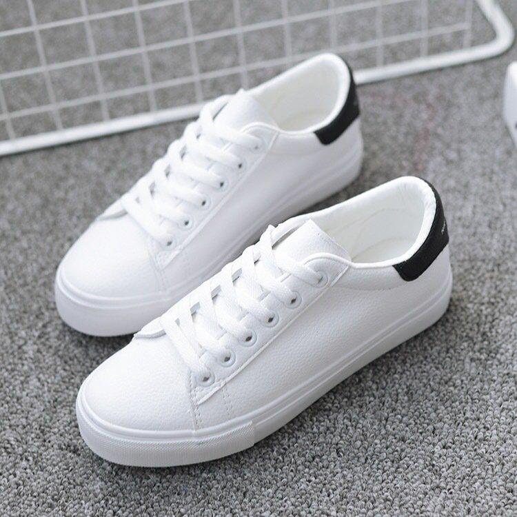 

Korean Style 2024 White Leather Flat Sneakers for Women – Trendy Lace-Up Design 37 чорний