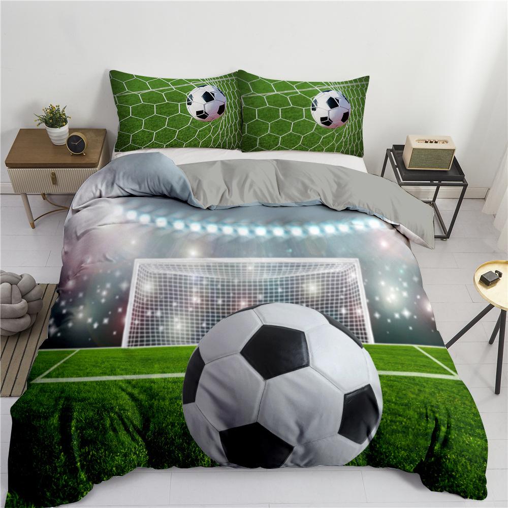 Sports Football Pattern Printing Quilt Cover Pillowcase 3D Digital Printing Three-piece Set