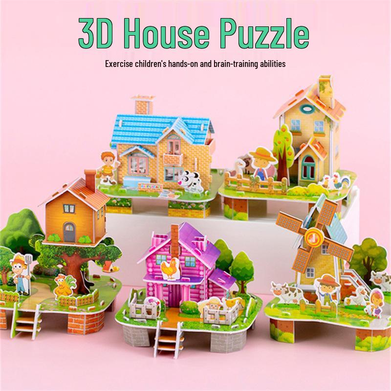 

Детский большой 3D мультяшный замок-пазл - Веселая развивающая игрушка для детского сада 3D Puzzle House Set [2 sets]