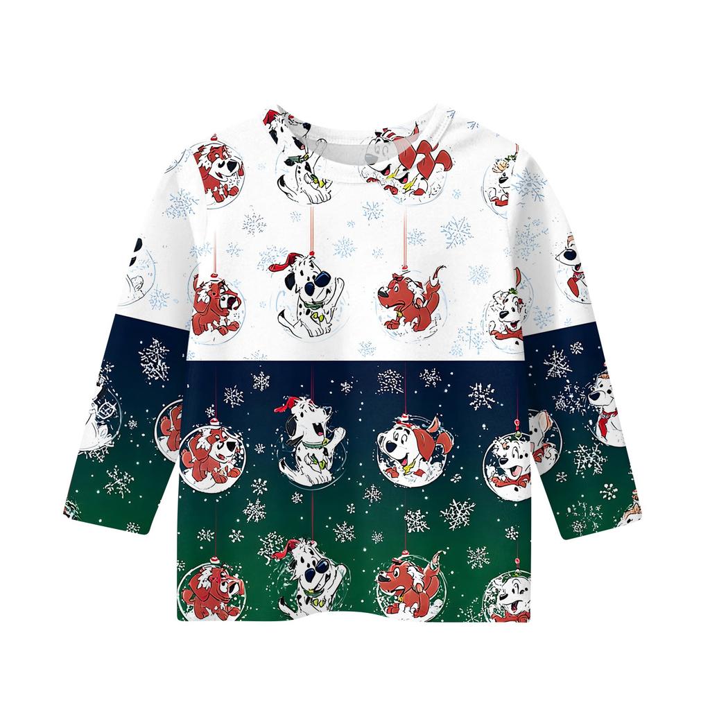 Christmas Children's 3/4 Sleeve Tops Casual  Printed Daily T Shirt Round Neck Pullover Blouse