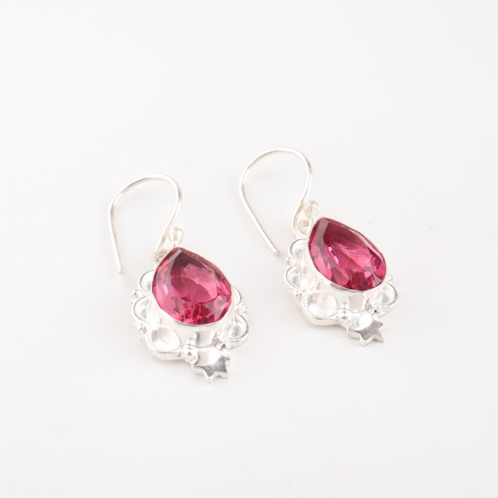 Pink Tourmaline Gemstone Earrings 925 Sterling Silver Jewelry Anniversary Gift EE-163-16