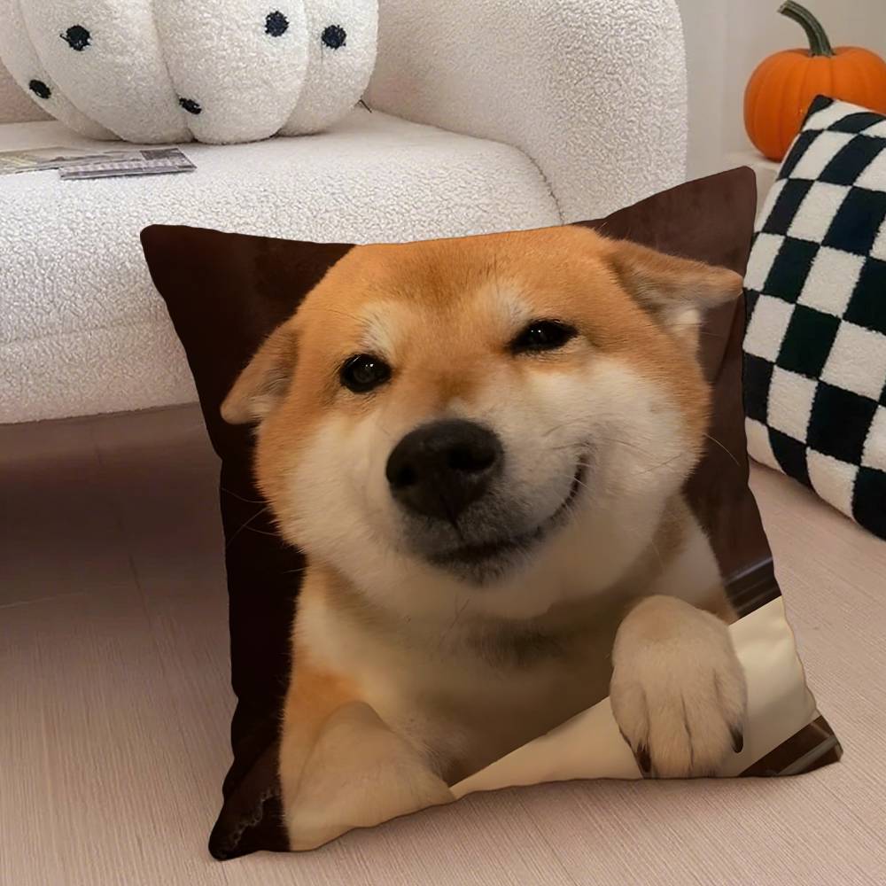 Cute Shiba Inu Pillow Case Anti-dustmite Pillowcase Invisible Zipper Silky Short Plush Sofa Cushion Cover