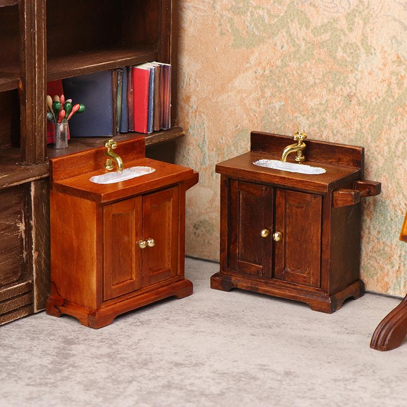 1:12 Dollhouse Simulation Washing Basin Cabinet Dollhouse Bathroom Sink Model Furniture Decoration Toy