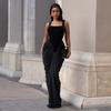 Women Square Neck Sleeveless Draped Maxi Dress Solid Color Elegant Evening Formal Dress