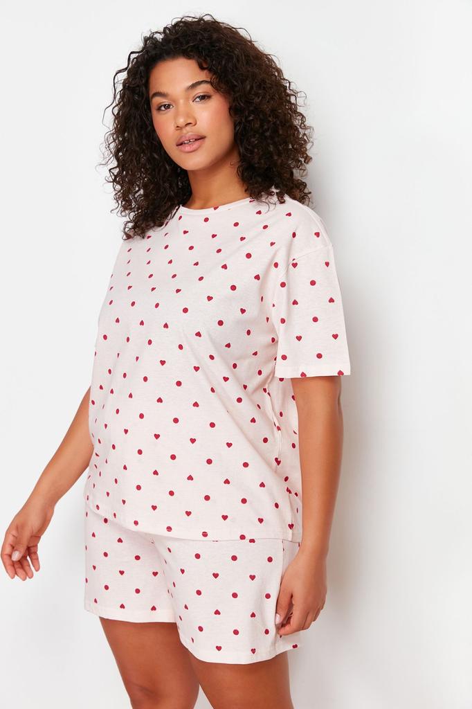 Women's Style Plus Size Light Yellow Teddy Bear Printed Knitted Pajama Set