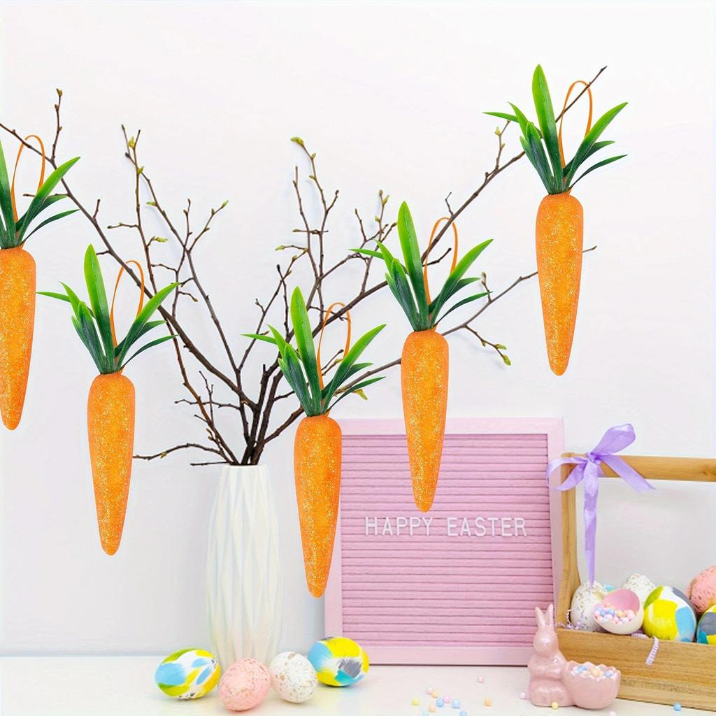 Easter Carrot Hanging Ornaments-12PCS Artificial Spring Fall Foam Glitter Powder Carrot,Realistic Thanksgiving Carrots Hanging Pendant For Tree