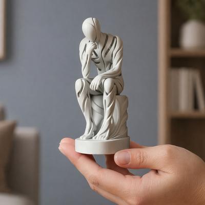 Abstract Thinker Ornament 3D Printed Matte White Sculpture Living Room Sculpture for Desktop