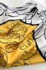 Women' Scarf Yellow and White 90X90 - Floral Line Art and Energetic Elegance