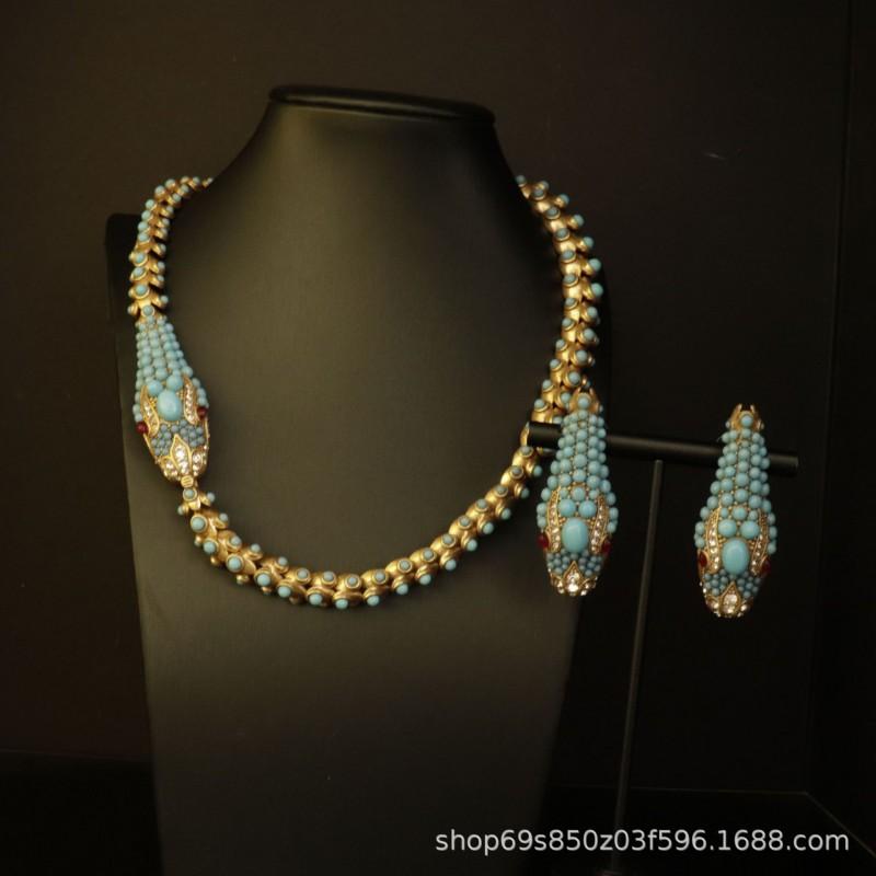 Snake Shaped Full Necklace Punk Hip Hop Style Unisex Jewelry