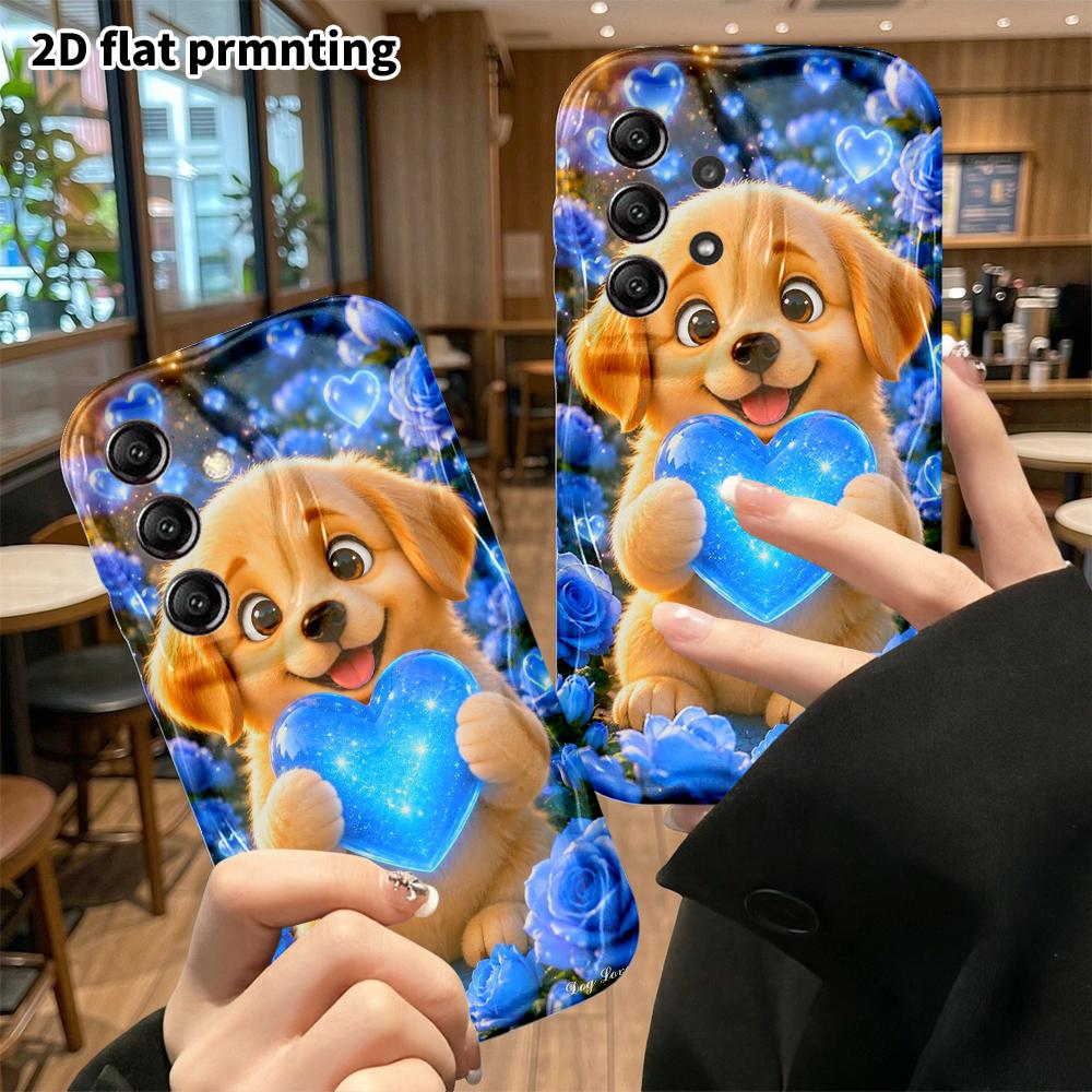 Phone case: 2D flat, suitable for Samsung Galaxy A34 A35 M05 M06 S20 S22 S21 FE Plus 5G protective case, cute little golden retriever heart, perfect C