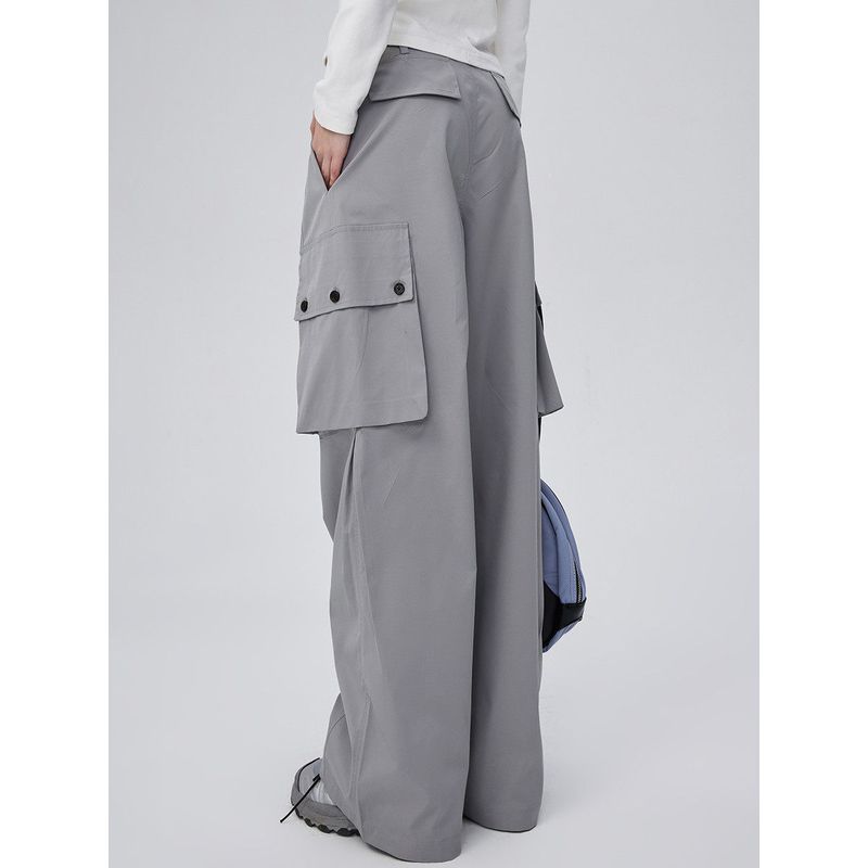 Coolhut American-Style Wide-Leg Loose Straight Cargo Pants with Pockets 2026 Spring and Autumn Women's Casual Pants High-Waisted Slimming