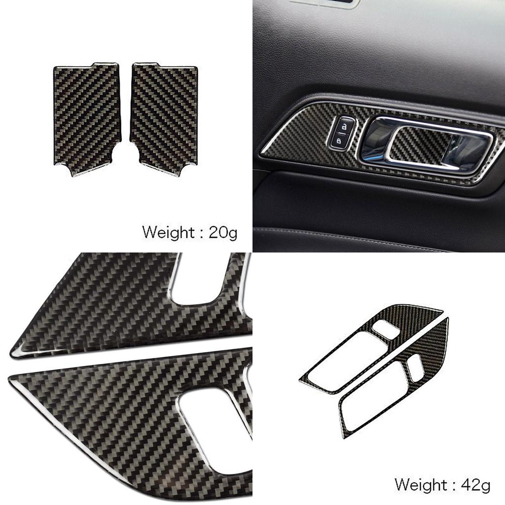 Stylish Carbon Fiber Inner Door Handles Bowl Trim For Ford Mustang 2015-2017