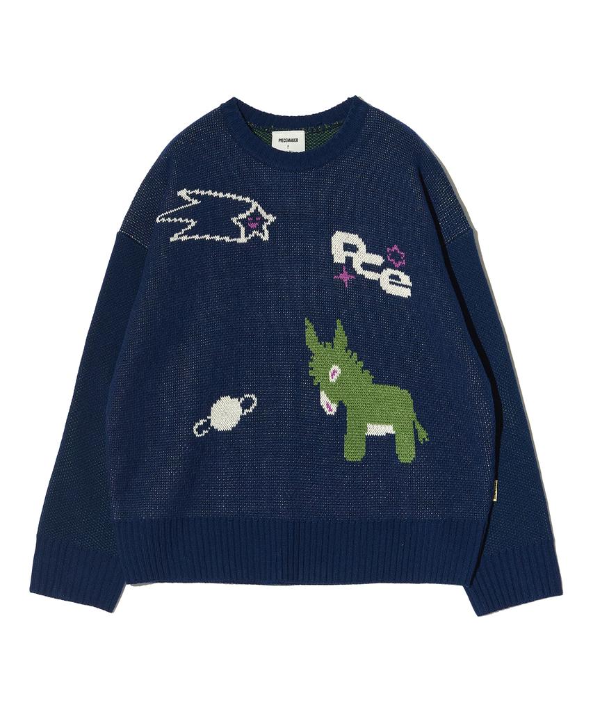 PEACE MAKER Donkey Jacquard Knit Pullover (Navy)