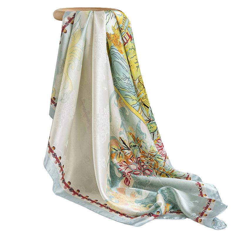 2024 Vår og Høst Tynt Fransk Beige Prikkete Skjerf Dames Firkantskjerf Sjal Ytre Dekorasjon Allsidig Skjerf