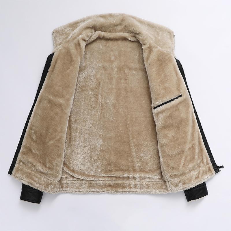 Men's Winter PU Leather Motorcycle Jacket with Lambswool Lining - Korean Style, Windproof, Thickened