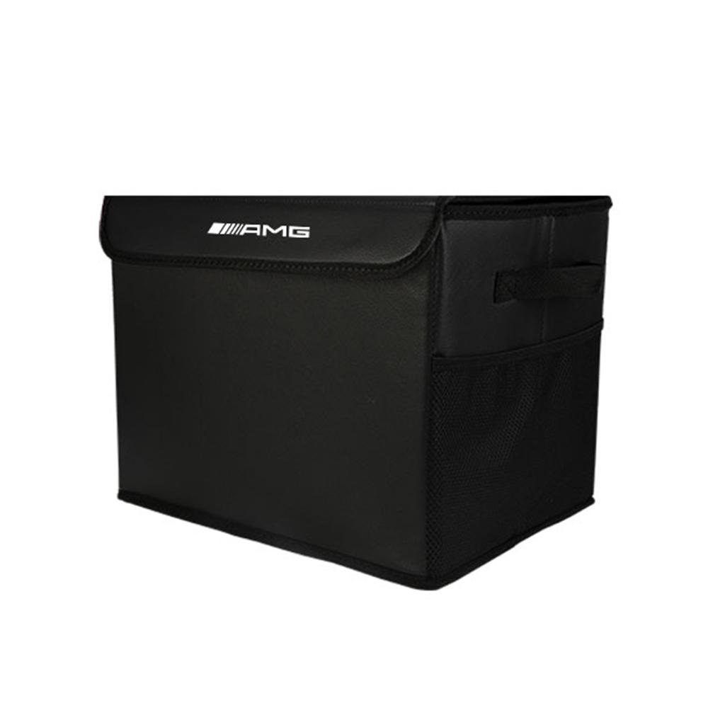 Large Capacity Car Trunk Storage Box Leather Organizer Auto Interior Stowing Tidying Accessorie For Mercedes Benz AMG Badge Logo