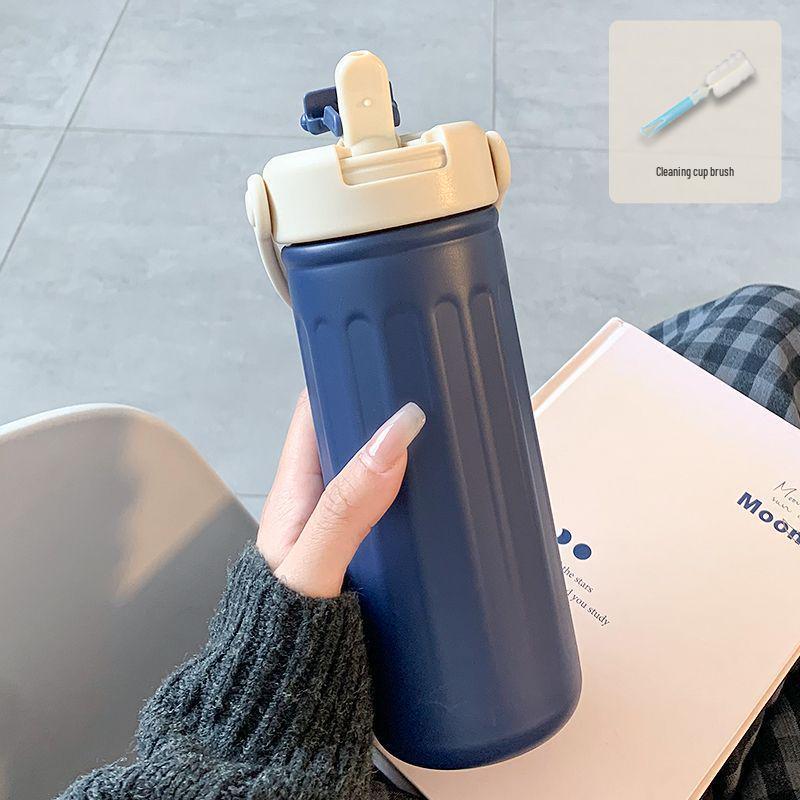 2026 Girls' Portable Thermos Cup with Straw - Stylish, Compact Design for Office Use