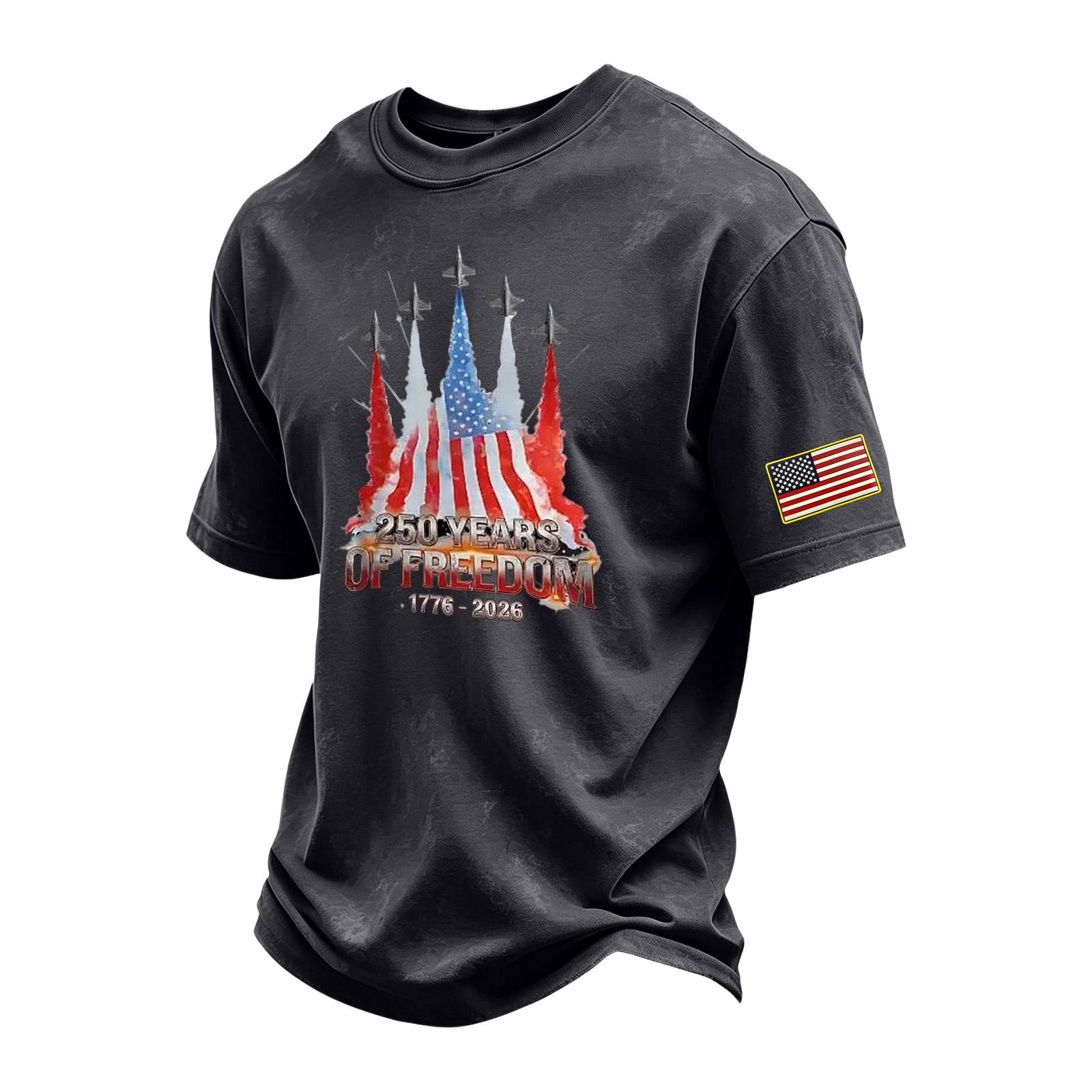 

Men s Vintage Washed Independence Day Graphic Crew Neck Short Sleeve T Shirt 250 Years of Freedom Commemorative Design Casual Fit XXL чёрный