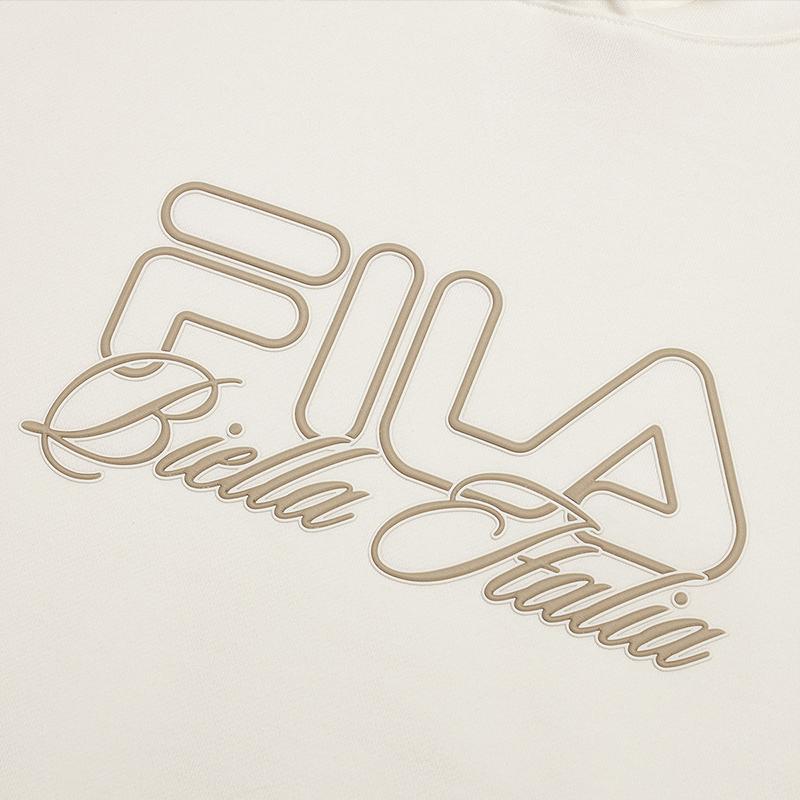 FILA Original Hooded Letter Striped College Pullover Long Sleeve Sweatshirt Women sweatshirt Cloud-Mushroom-White F11W519207FWT
