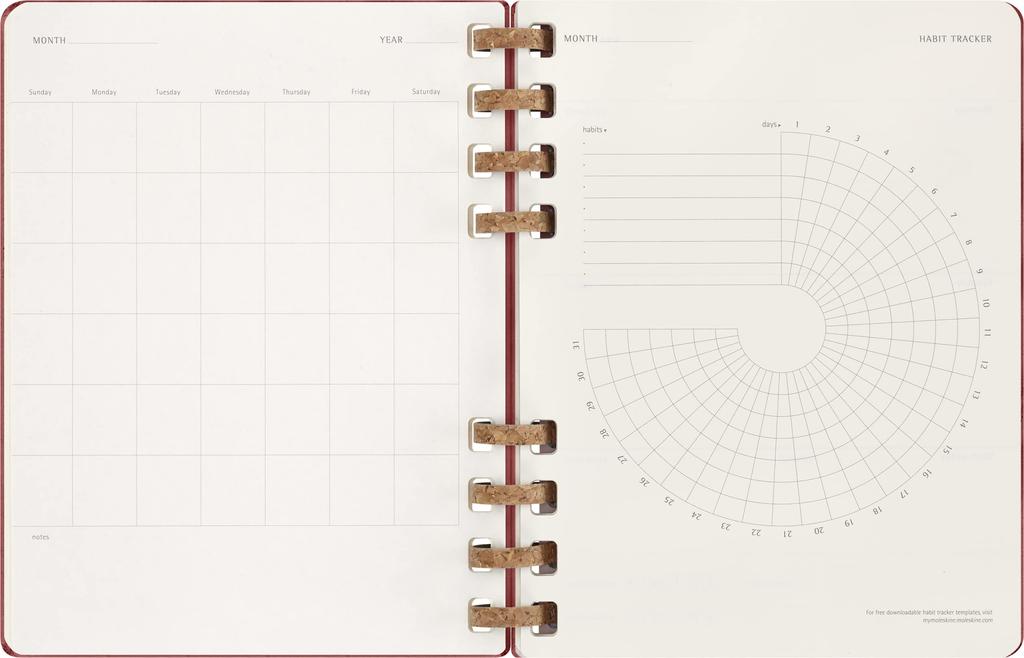 Moleskine nie datowany planer życia w spirali, twarda oprawa, rozmiar XL (20,4 cm szerokości x 25,2 cm wysokości), Rozgnieciona Wiśnia, DHUNDSPF3212MWH4
