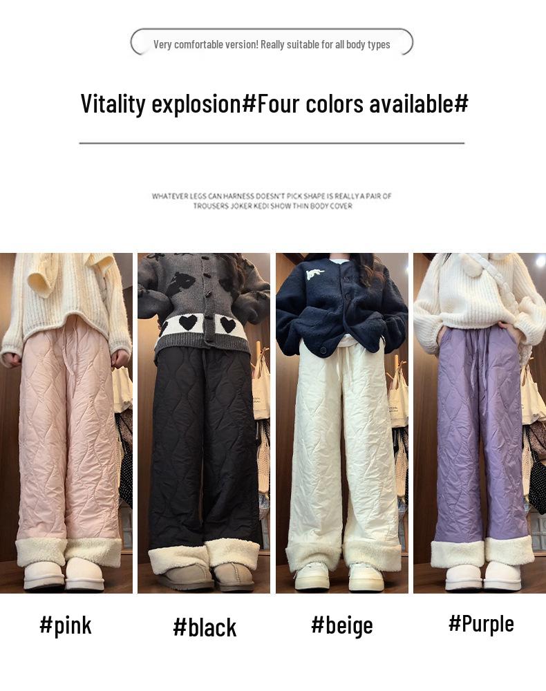 Women's Blue Northeast Fleece-lined Wide-leg Cotton Pants for Autumn/Winter - Windproof, Coldproof Ski Wear