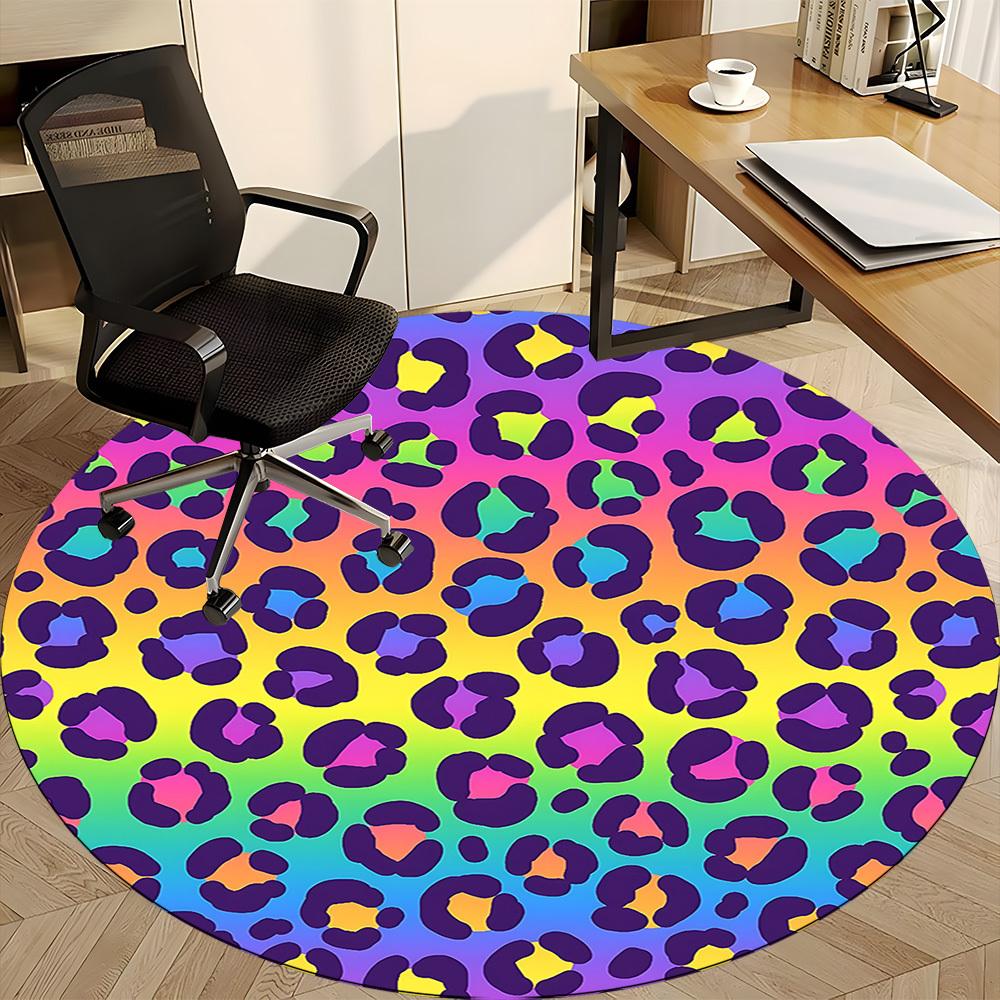 1pc Rainbow Leopard Office Round Area Rug, Indoor Mat Suitable ForOffice, Under Office Chairs Bedroom Living Room Home Decor, Room Deco T213