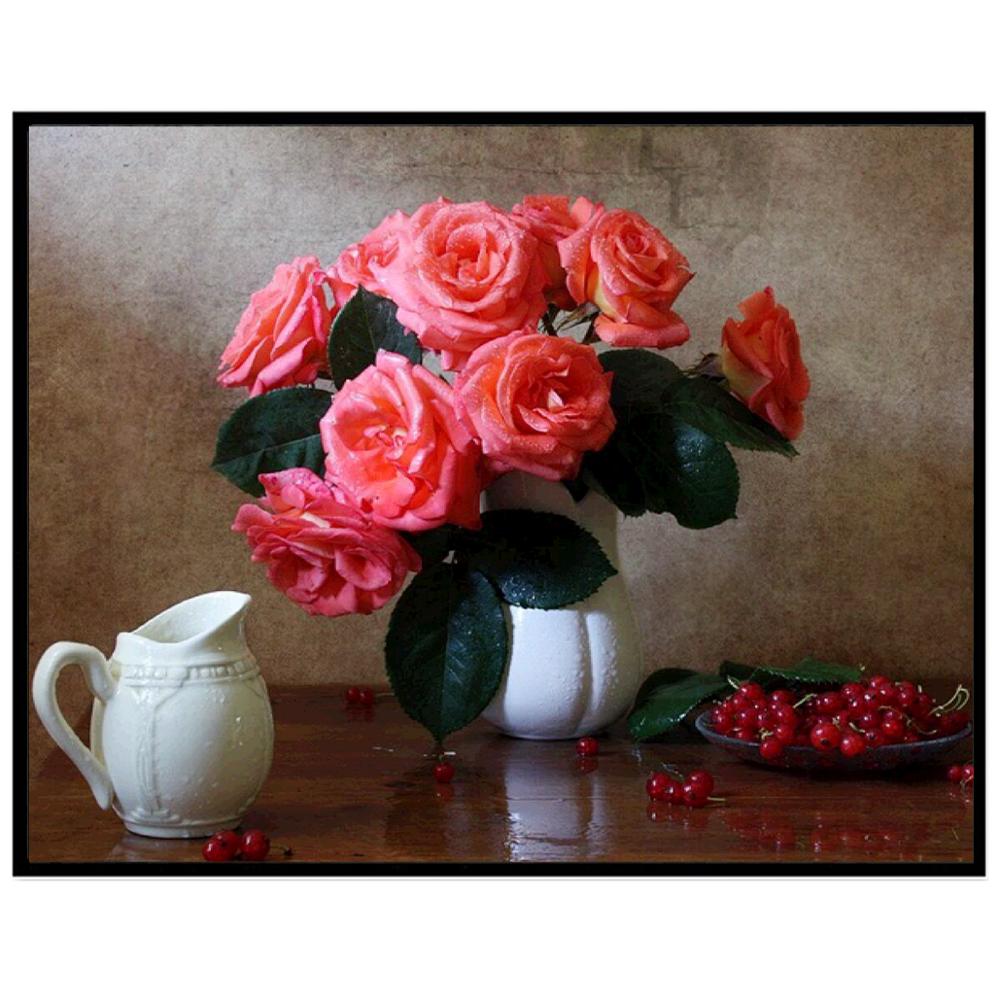 5D Diamantové malování Váza s růžemi DIY Dekorativní diamantové malování Pták Květina Křížková výšivka Zahrada Diamantová výšivka Domácí dekorace