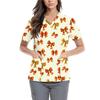 Women's Cute Bow Printed Work Clothes V-neck Double Layer Pockets Basic Short Sleeve Top Pullover