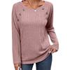 GMXIA Autumn Winter Women Pit Strip Wool Round Neck Solid Color Button Long Sleeve Top