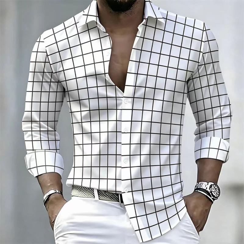 Men's Plaid Long Sleeved Shirt, Elegant Men's Shirt, Business Casual, Fashionable and Versatile, Striped Shirt