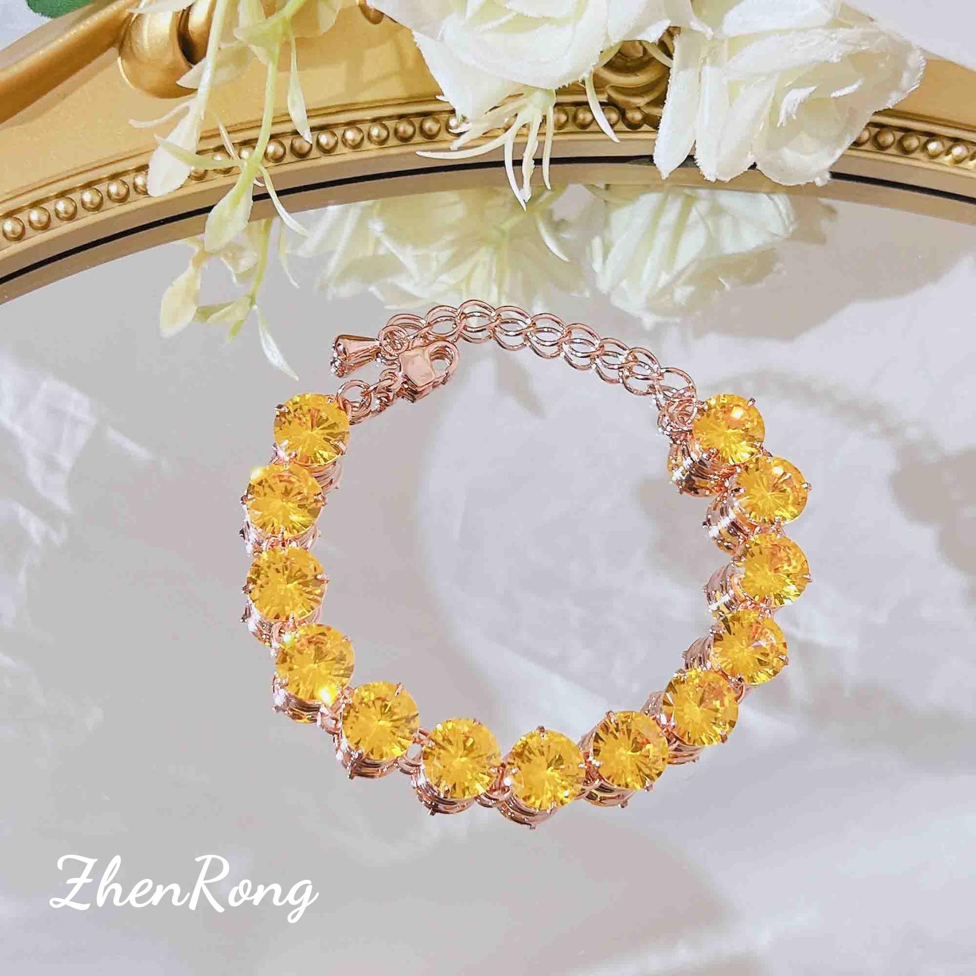 Heavy Industry Light Luxury Full Diamond Yellow Zircon Bracelet Women S 65 Carat Rose Gold Plated Luxury Pink Diamond Bracelet