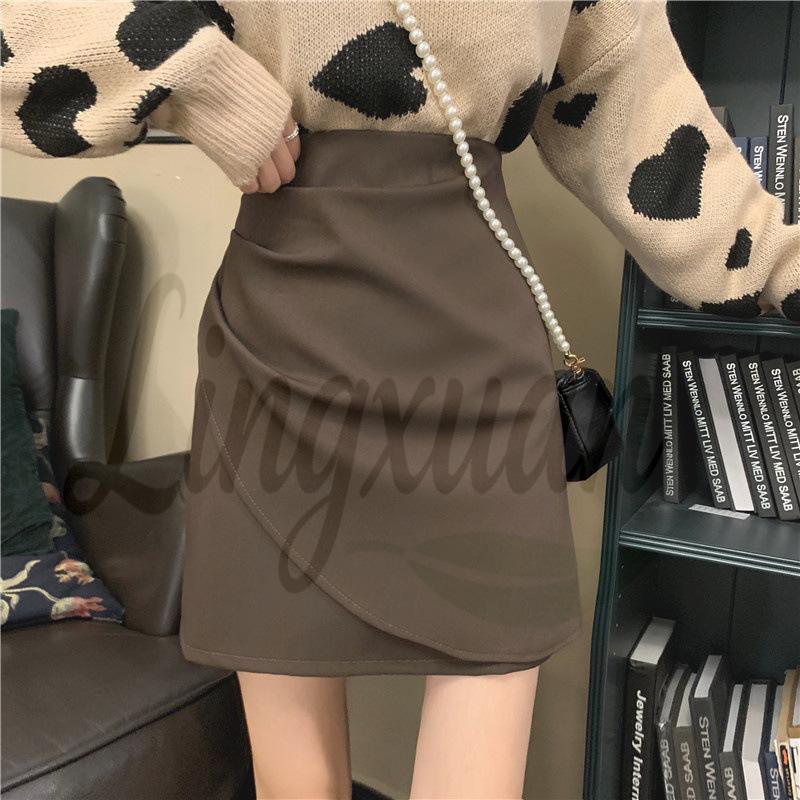 Plus Size Elegant Black High-Waisted Irregular Short Skirt for Autumn/Winter 4XL