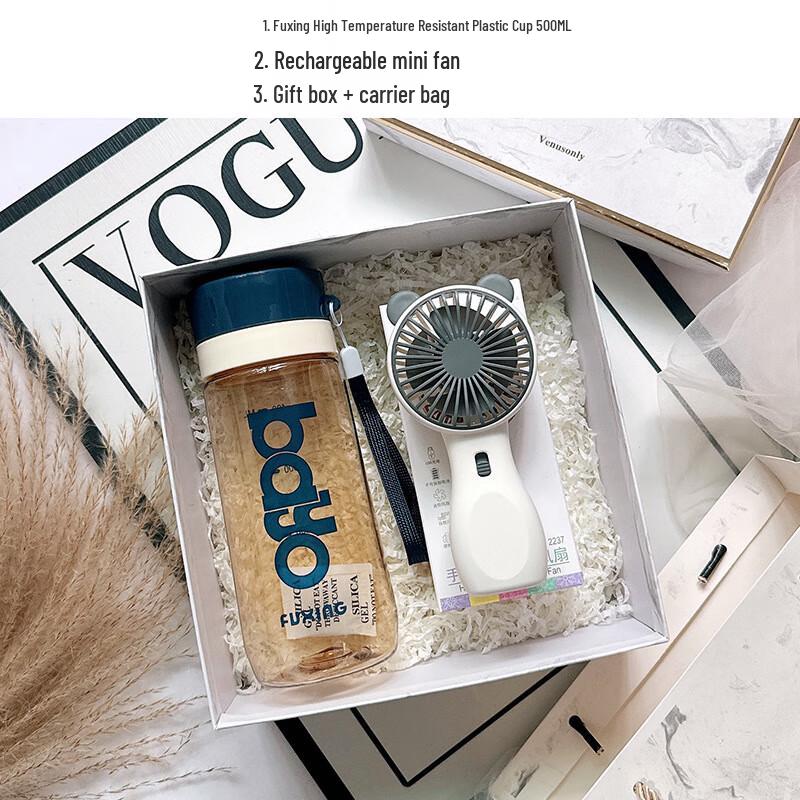 Portable Glass Cup & Mini Fan Cooling Gift Set