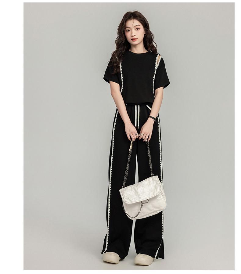 2025 Summer Trendy Sporty Slim Two-Piece Set: Short-Sleeve Top & Wide-Leg Pants