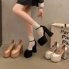 Foreign trade new 42 large size high heel square head sandals fairy wind hate sky high water platform catwalk high heels one word buckle tide