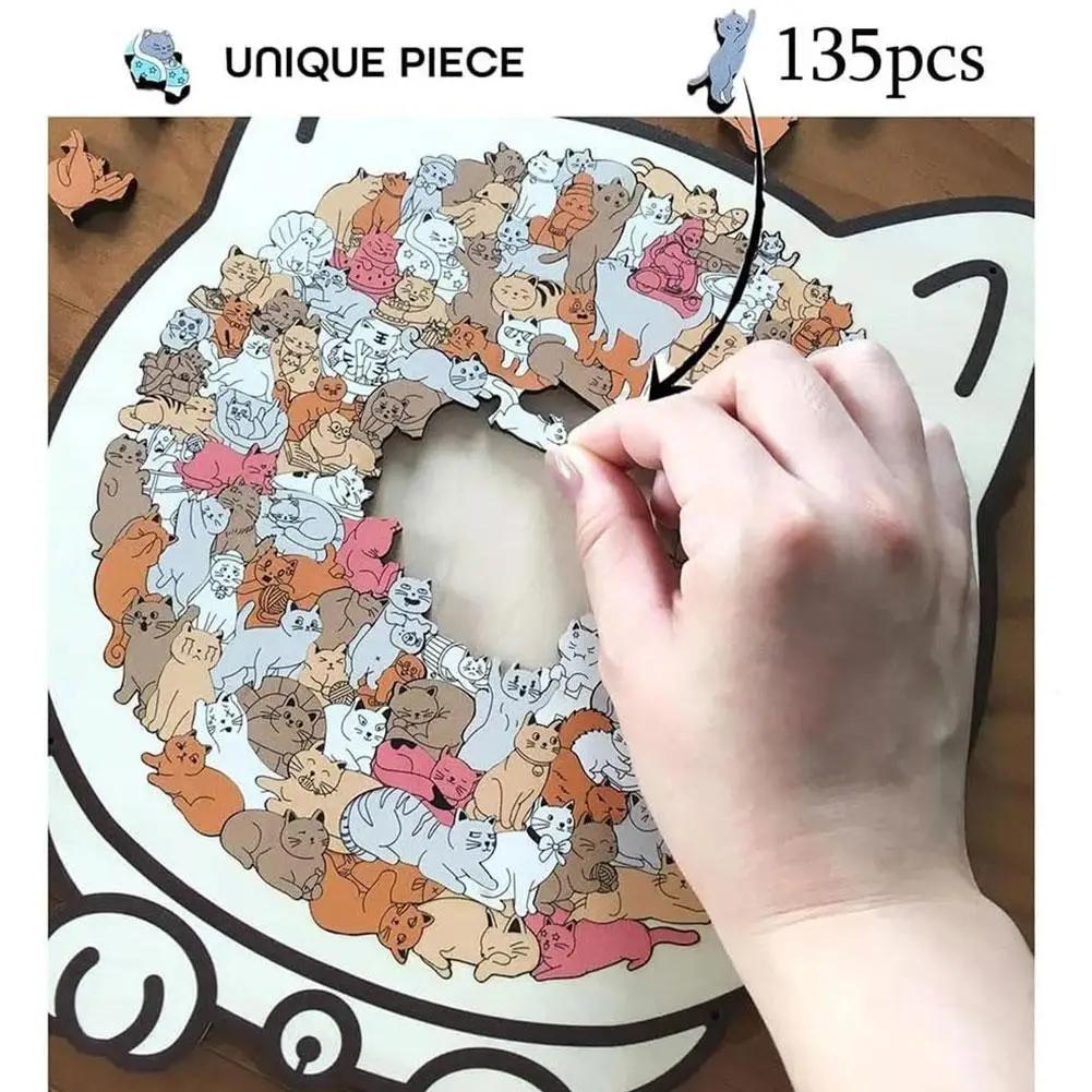 135 PC Wood DIY Crafts Morandi-Colored Cat Shaped Wooden Jigsaw Puzzle for Adults Teens, Cute Cats Outlines Frame Home Decor